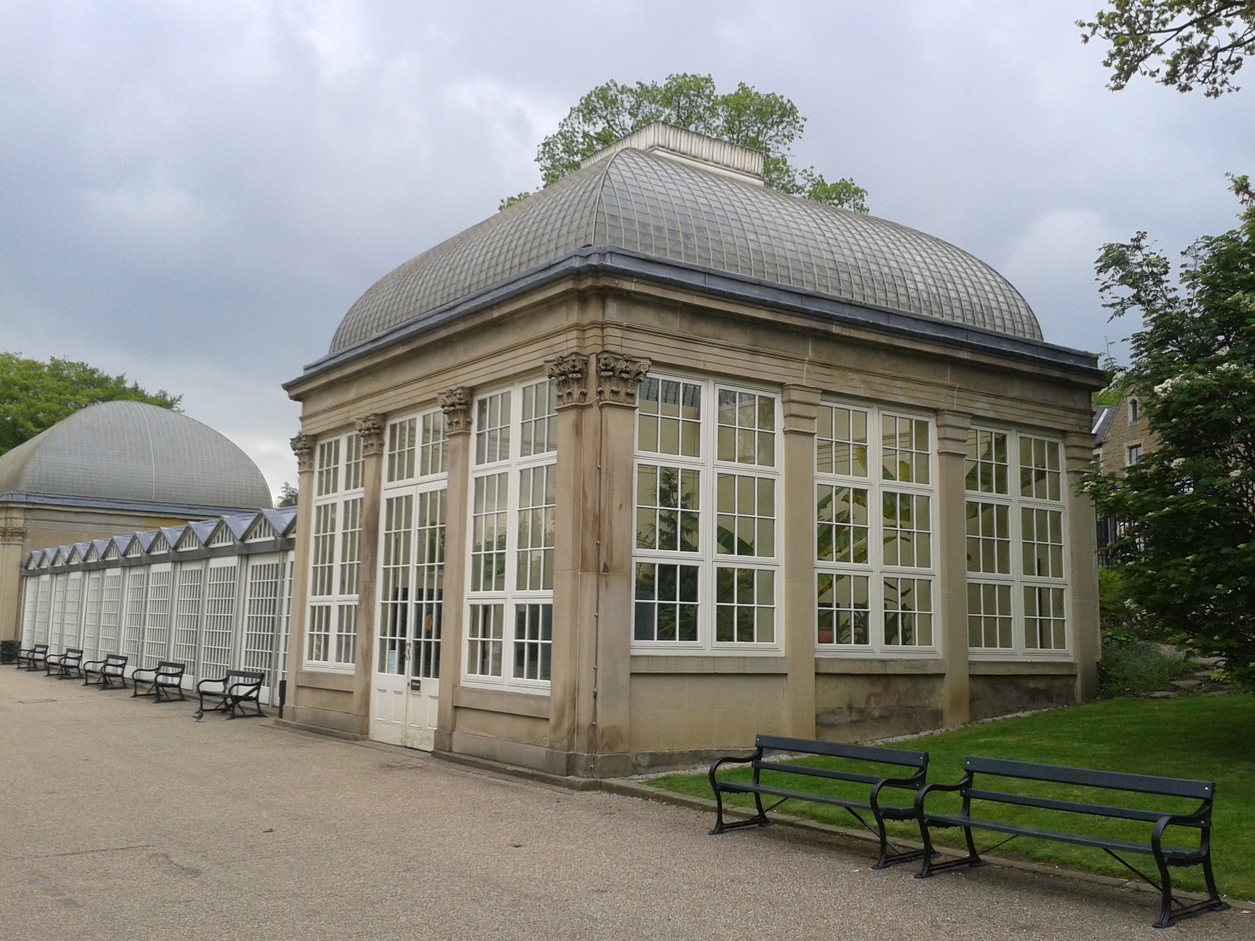 Sheffield Botanical Gardens Victorian glass pavilions and manicured green lawns